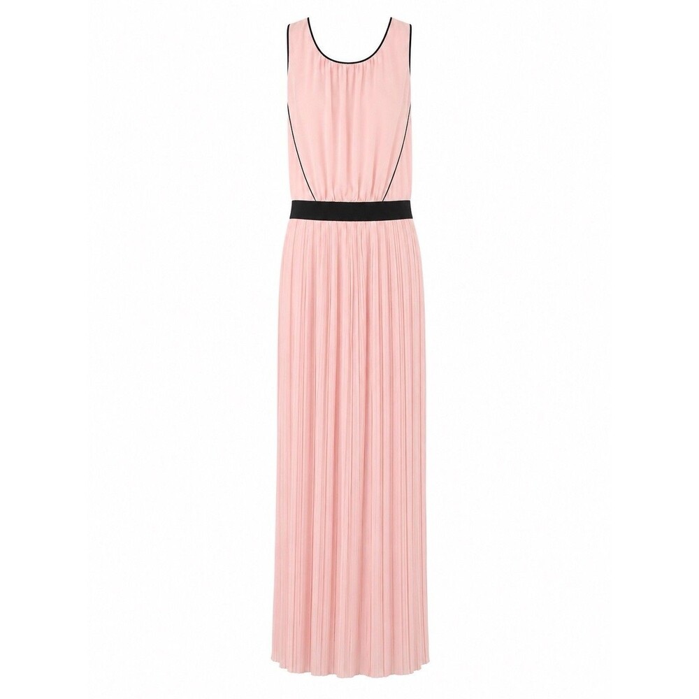 Vila Women’s Size M Pink/Black Maxi Dress Sleeveless Round Neck Pleated Waist